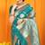 Teal banarasi silk blend saree with rich zari border & buttas