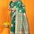 Green banarasi silk blend saree with rich zari border & buttas