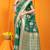 Green banarasi silk blend saree with rich zari border & buttas