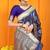 Navy blue banarasi silk blend saree with rich zari border & buttas