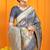 Grey banarasi silk blend saree with rich zari border & buttas