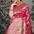 Rani pink patola silk blend saree with multicolour floral zari weaving