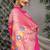 Rani pink patola silk blend saree with multicolour floral zari weaving