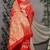 Red patola silk blend saree with multicolour floral zari weaving