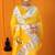 Yellow paithani silk blend saree with silver zari border & peacock pallu