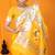 Yellow paithani silk blend saree with silver zari border & peacock pallu