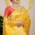 Mustard yellow banarasi silk blend saree with all-over floral zari jaal work