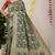 Bottle green banarasi silk blend saree with all-over floral zari jaal work