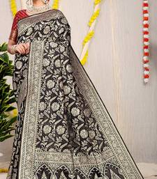 Black banarasi silk blend saree with all-over floral zari jaal work