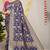 Navy blue banarasi silk blend saree with all-over floral zari jaal work