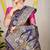 Navy blue banarasi silk blend saree with all-over floral zari jaal work