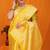 Mustard yellow banarasi silk blend saree with rich zari floral weaving