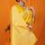 Mustard yellow banarasi silk blend saree with rich zari floral weaving