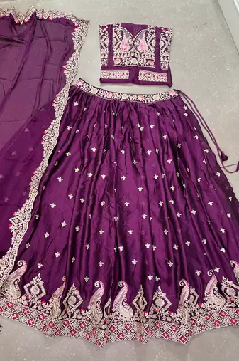Purple sequin thread lehenga Choli