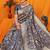 Slate grey banarasi silk blend saree with rich zari floral weaving