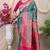 Teal green banarasi silk blend saree with rich zari woven border