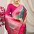 Teal green banarasi silk blend saree with rich zari woven border