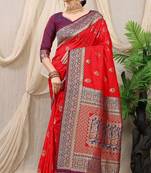 Red banarasi silk blend saree with rich zari woven border