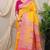 Mustard yellow banarasi silk blend saree with rich zari woven border