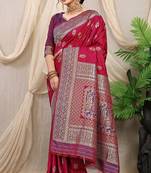 Maroon banarasi silk blend saree with rich zari woven border