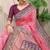 Baby pink banarasi silk blend saree with rich zari woven border
