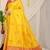 Yellow banarasi silk blend saree with zari buttas & green zari border