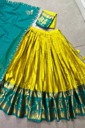 Traditional Poly Cotton Lehenga Choli with Rich Zari Weaving
