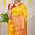 Yellow banarasi silk blend saree with zari buttas & green zari border