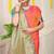 Peach banarasi silk blend saree with zari buttas & green zari border