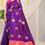 Purple banarasi silk blend saree with zari buttas & green zari border