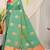 Sea green banarasi silk blend saree with zari buttas & green zari border