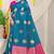 Teal blue banarasi silk blend saree with zari buttas & green zari border