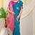 Teal blue banarasi silk blend saree with zari buttas & green zari border