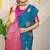 Teal blue banarasi silk blend saree with zari buttas & green zari border