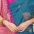 Teal blue banarasi silk blend saree with zari buttas & green zari border