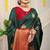 Bottle green banarasi silk blend saree with zari buttas & green zari border