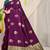 Dark purple banarasi silk blend saree with zari buttas & green zari border