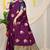 Dark purple banarasi silk blend saree with zari buttas & green zari border