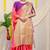 Pink banarasi silk blend saree with zari buttas & green zari border