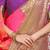 Pink banarasi silk blend saree with zari buttas & green zari border