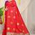 Red banarasi silk blend saree with zari buttas & green zari border