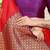 Red banarasi silk blend saree with zari buttas & green zari border