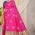 Rani pink banarasi silk blend saree with zari buttas & green zari border
