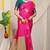 Rani pink banarasi silk blend saree with zari buttas & green zari border
