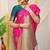 Rani pink banarasi silk blend saree with zari buttas & green zari border