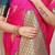 Rani pink banarasi silk blend saree with zari buttas & green zari border