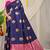 Navy blue banarasi silk blend saree with zari buttas & green zari border