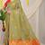 Light olive green banarasi silk blend saree with zari buttas & green zari border