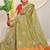Light olive green banarasi silk blend saree with zari buttas & green zari border