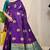 Deep violet banarasi silk blend saree with  zari butta & teal woven border